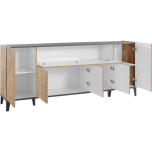 Credenza moderna a 6 ante, Made in Italy, Madia da cucina rialzata, Buffet di design da soggiorno, Cm 200x40h82, Ardesia e Acero