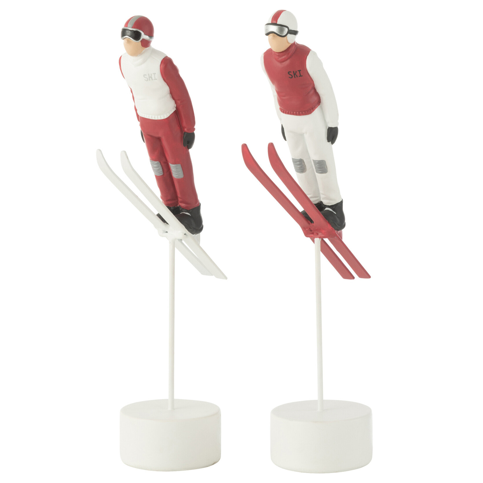 J-Line décoration Skieur Saut Long - polyrésine - rouge/blanc - 2 pièces