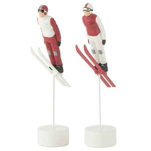 J-Line décoration Skieur Saut Long - polyrésine - rouge/blanc - 2 pièces