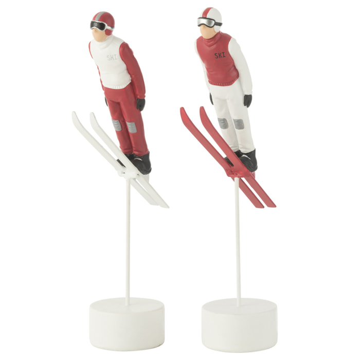 J-Line décoration Skieur Saut Long - polyrésine - rouge/blanc - 2 pièces