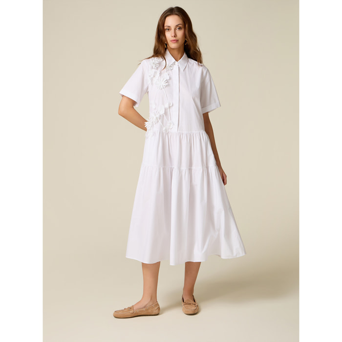 Oltre - Vestido camisero con flores aplicadas - Blanco