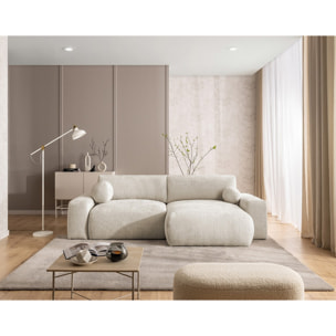 Constance - Canapé d'angle réversible 4 places convertible avec coffre en velours texturé - Beige