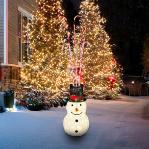 Muñeco de nieve con bastones de caramelo con luces led cálidas y múltiples h.180cm