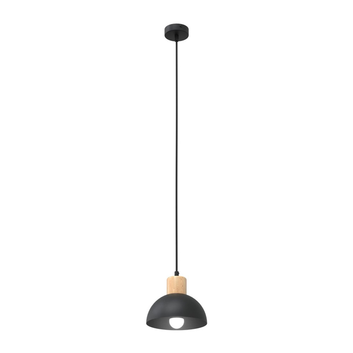 Lampada a sospensione Seco in acciaio nero e legno