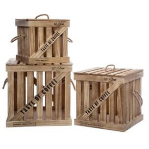 Set de 3 boîtes cagettes "Colonial" rotin
