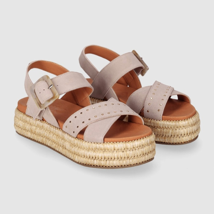 Sandalias de Serraje - Piedra - Tacón: 5 cm