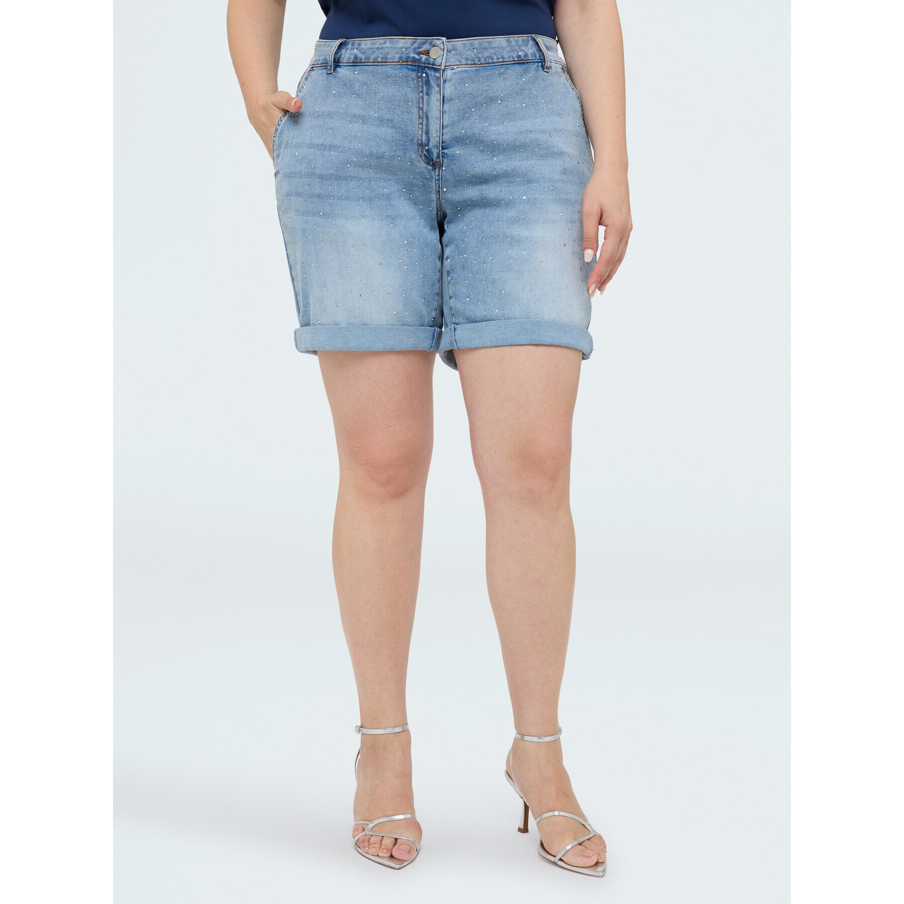 Fiorella Rubino - Shorts de denim con destellos de luz - Light - blue