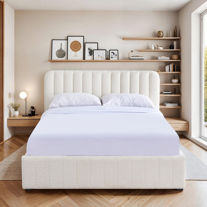 Lit coffre avec tête de lit en tissu bouclé - AVA