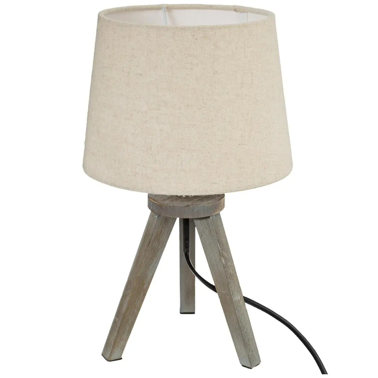 Lampe mini trépied - bois et ivoire H31 cm