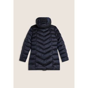 Piumino donna trapuntato con cappuccio e bottoni a pressione