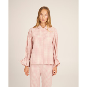 Camiseta de pijama de mujer abotonada de cuadros vichy