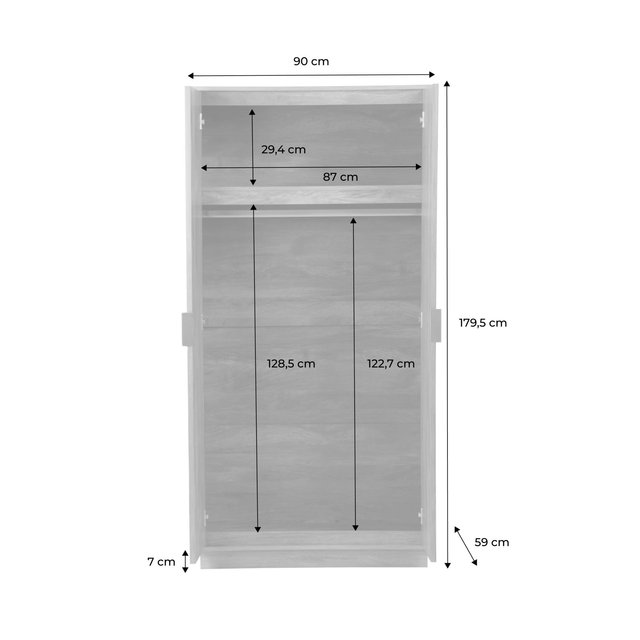 Dressing décor bois de manguier rainuré 2 portes - 90 x 59 x 179.5 cm - Celian