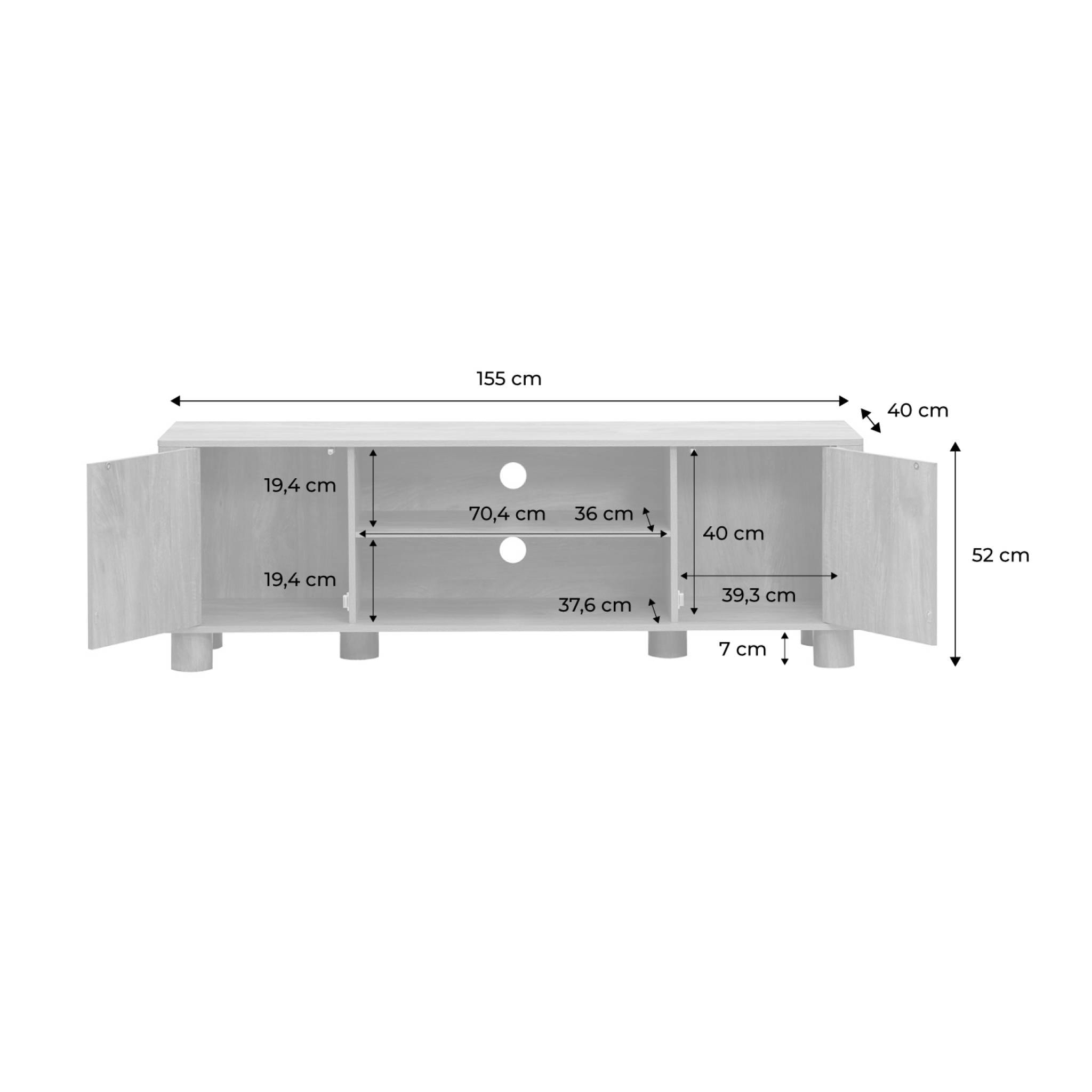 Meuble TV exotique effet bois de manguier 2 portes 155cm Pondi