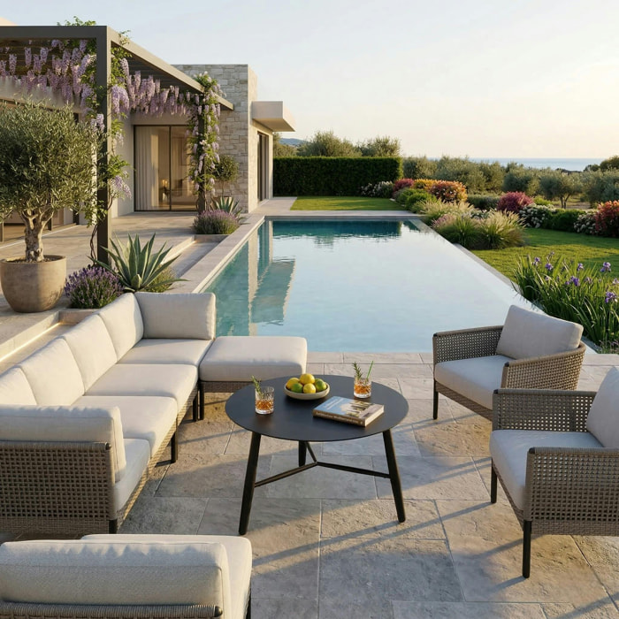 Table basse de jardin en aluminium noir Ø 75 cm STOCKHOLM