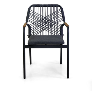 Poltrona Vacchetti Dean in alluminio antracite con corda e cuscino grigio cm56x62h85