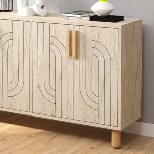 EMILE Buffet à 4 portes effet travertin nervuré 120x73cm