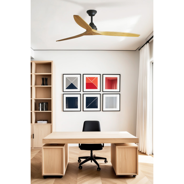 ALO L Ventilateur de plafond noir/bois TUYA