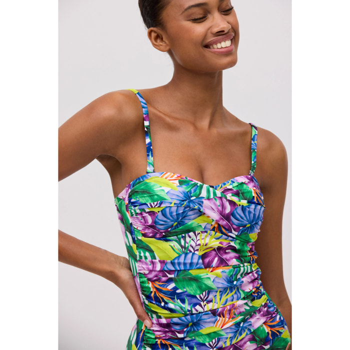 Costume da bagno snellente a fascia con stampa tropicale