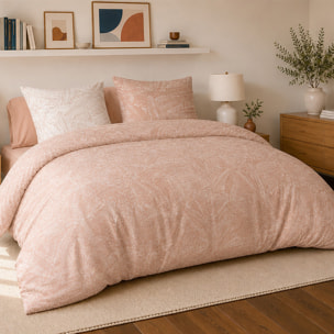 Parure housse de couette 100% percale de coton motif feuilles tropical rose - AMBRE