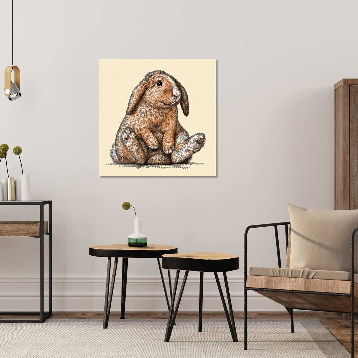 Tableau enfant lapin belier sur son arriere train Toile imprimée