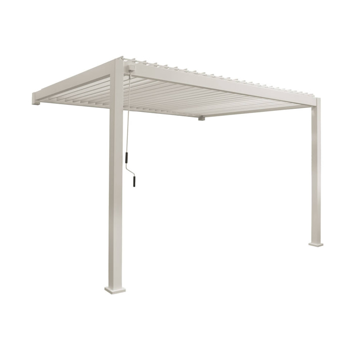 Pergola bioclimatique aluminium beige adossée lames orientables 4x3m Triomphe