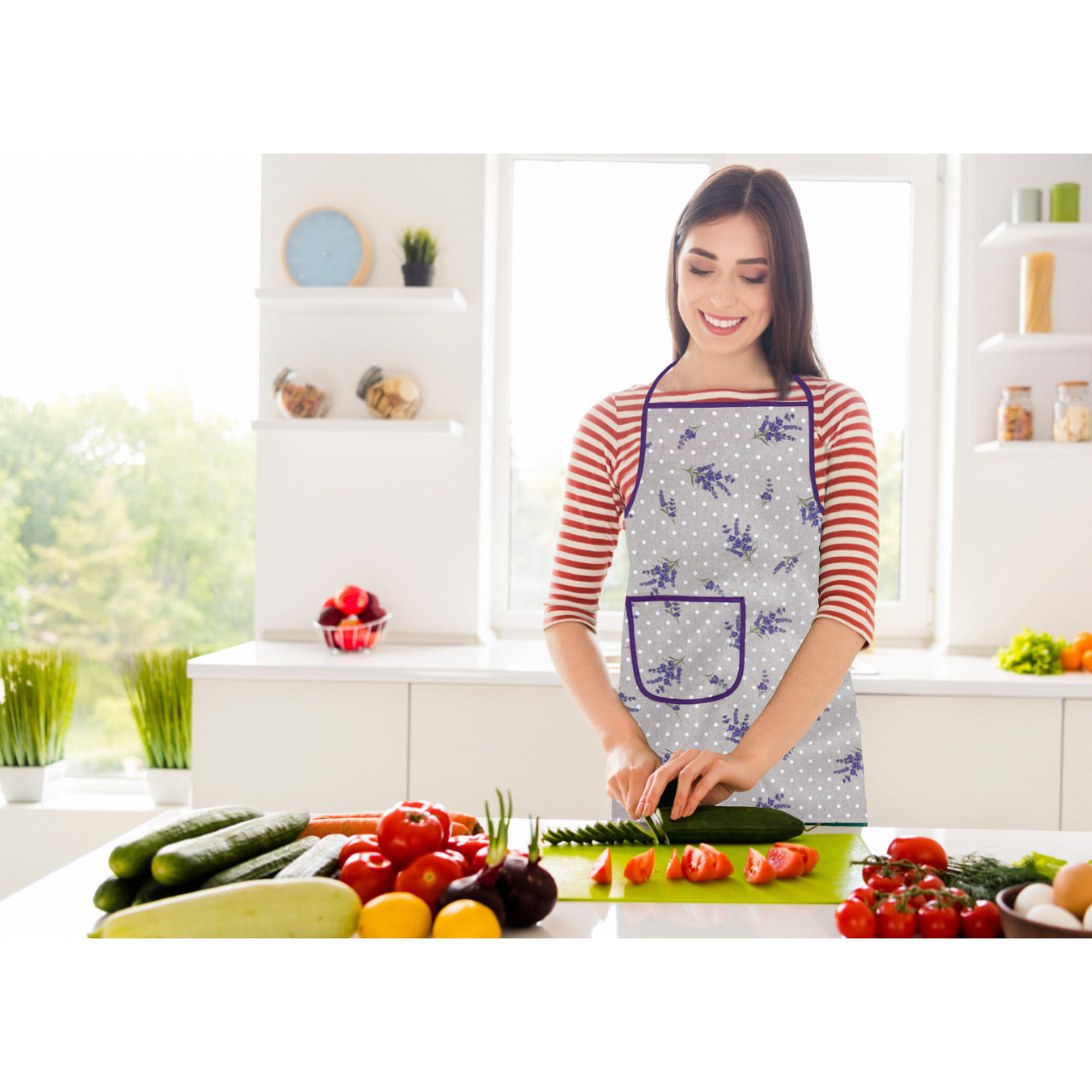 Set 2 Pezzi Grembiule Cucina Con Tasche 100% Cotone Disegno Mini Camargue