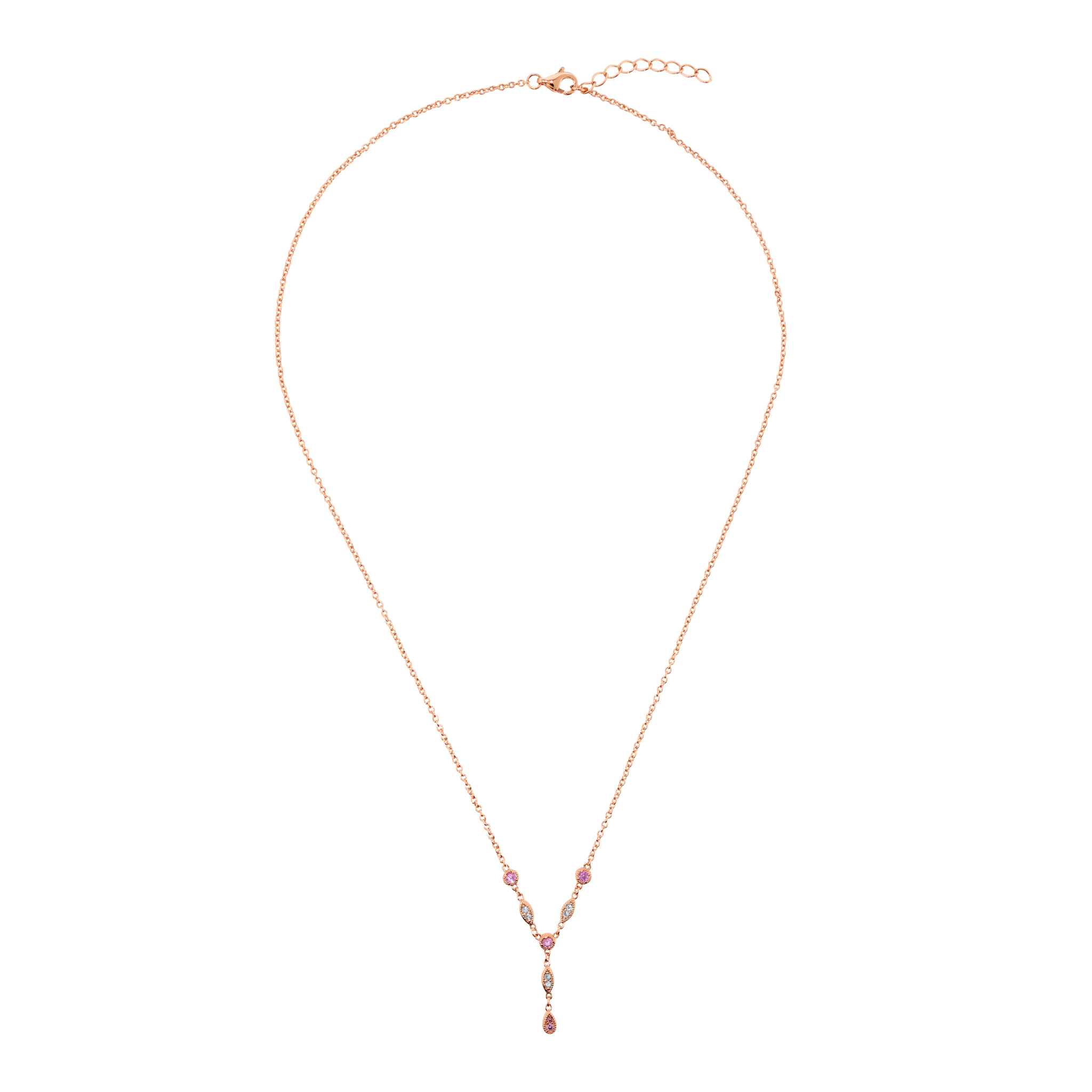 Collana a Cravatta con Elementi Tondi e a Marquise e Cubic Zirconia Colorate