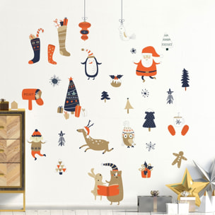 Stickers Noël père noël et ses animaux - Autocollants stickers adhésifs noël - décoration fêtes