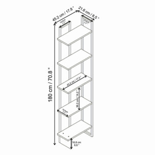 Libreria Dbradari, Scaffale da ufficio, Mobile portalibri, Biblioteca, 45x22h180 cm, Bianco e Oro