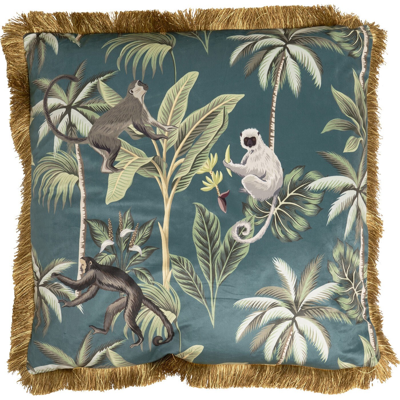 Coussin à franges Jungle singes 55x55cm Kare Design