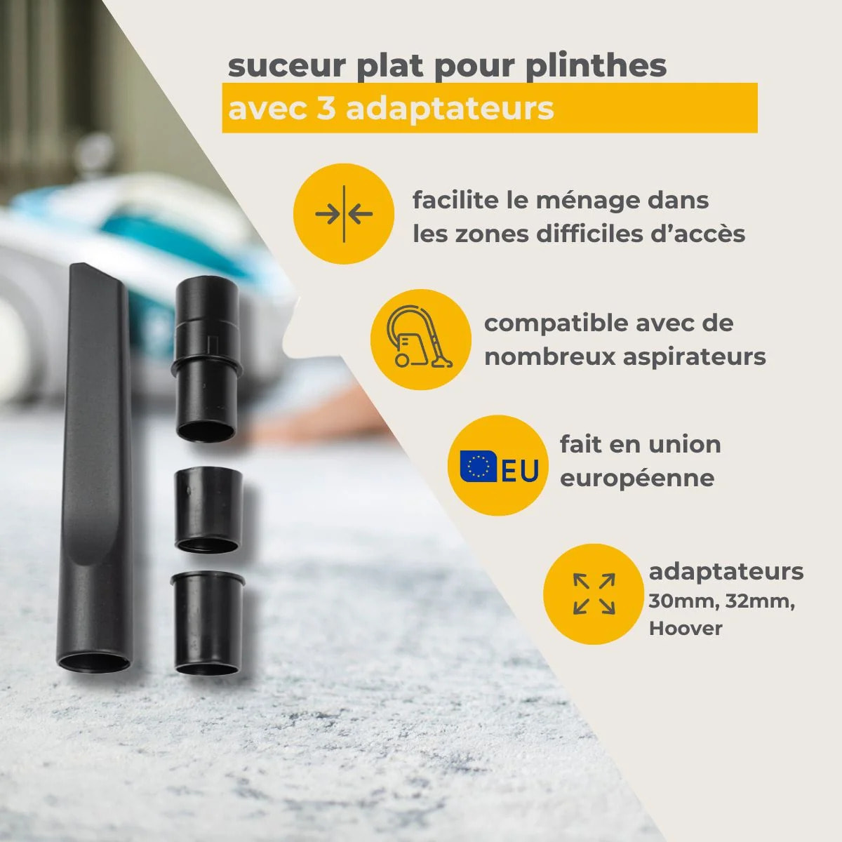 Suceur aspirateur plat pour plinthes compatible avec de nombreux aspirateurs TopFilter