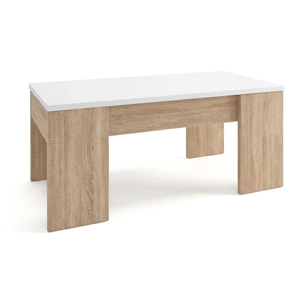 Mesa de centro elevable con almacenaje en roble canadian y blanco artik 100x45-56 cm Vita Roble Canadian - Blanco Artik (Blanco Mate)