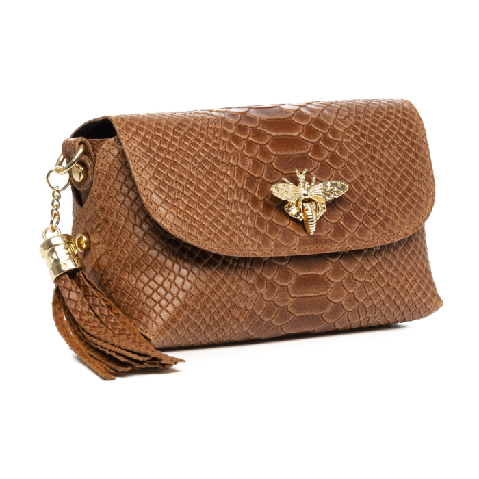 Amblar borsa a tracolla donna. Pelle autentica scamosciata stampa serpente.