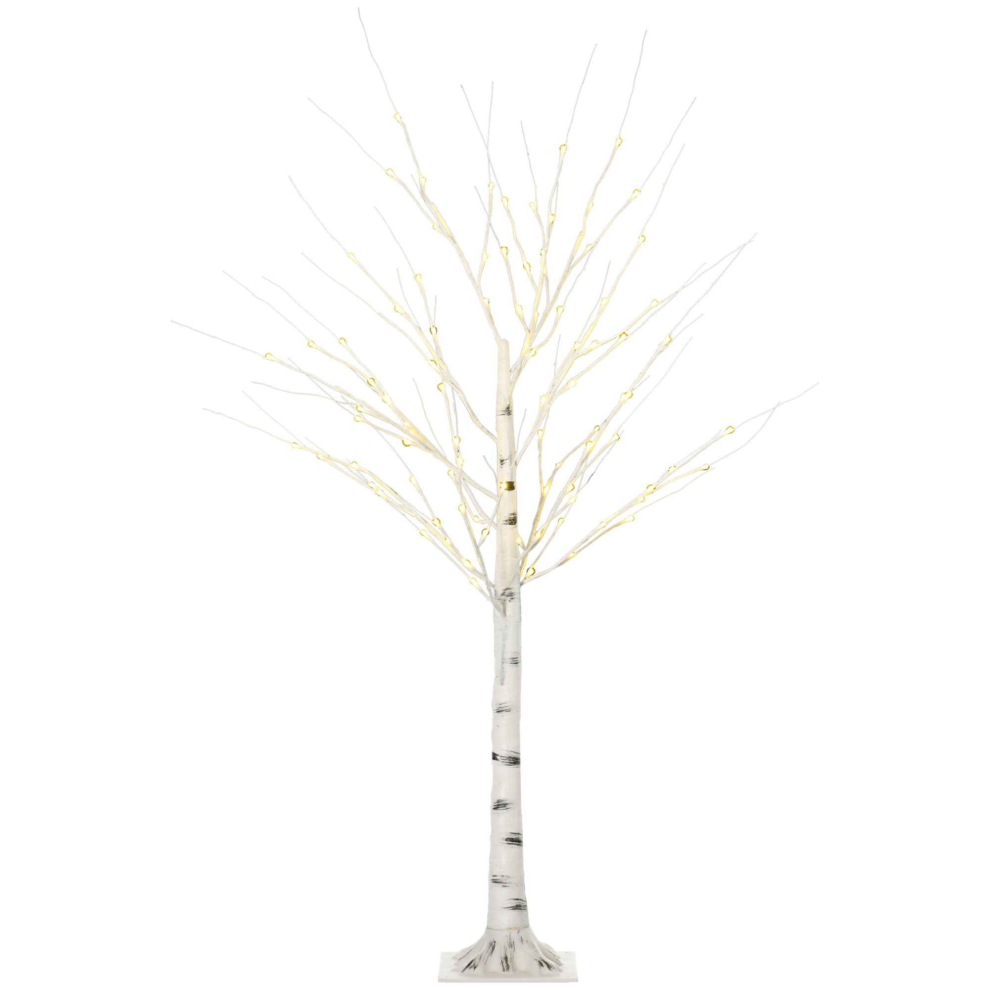 HOMCOM Árbol de Abedul Altura 150 cm con 96 Luces LED IP44 Blanco Cálido Ramas Flexibles y Base Lámpara de Árbol Decoración Navidad para Interiores 22x22x150 cm Blanco