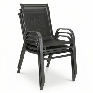 Set 4 sedie da giardino in acciaio zincato verniciato a polvere con seduta in texilene traspirante, resistenti agli agenti atmosferici, leggere e confortevoli, ideali per balcone terrazzo e outdoor, facili da pulire e durevoli