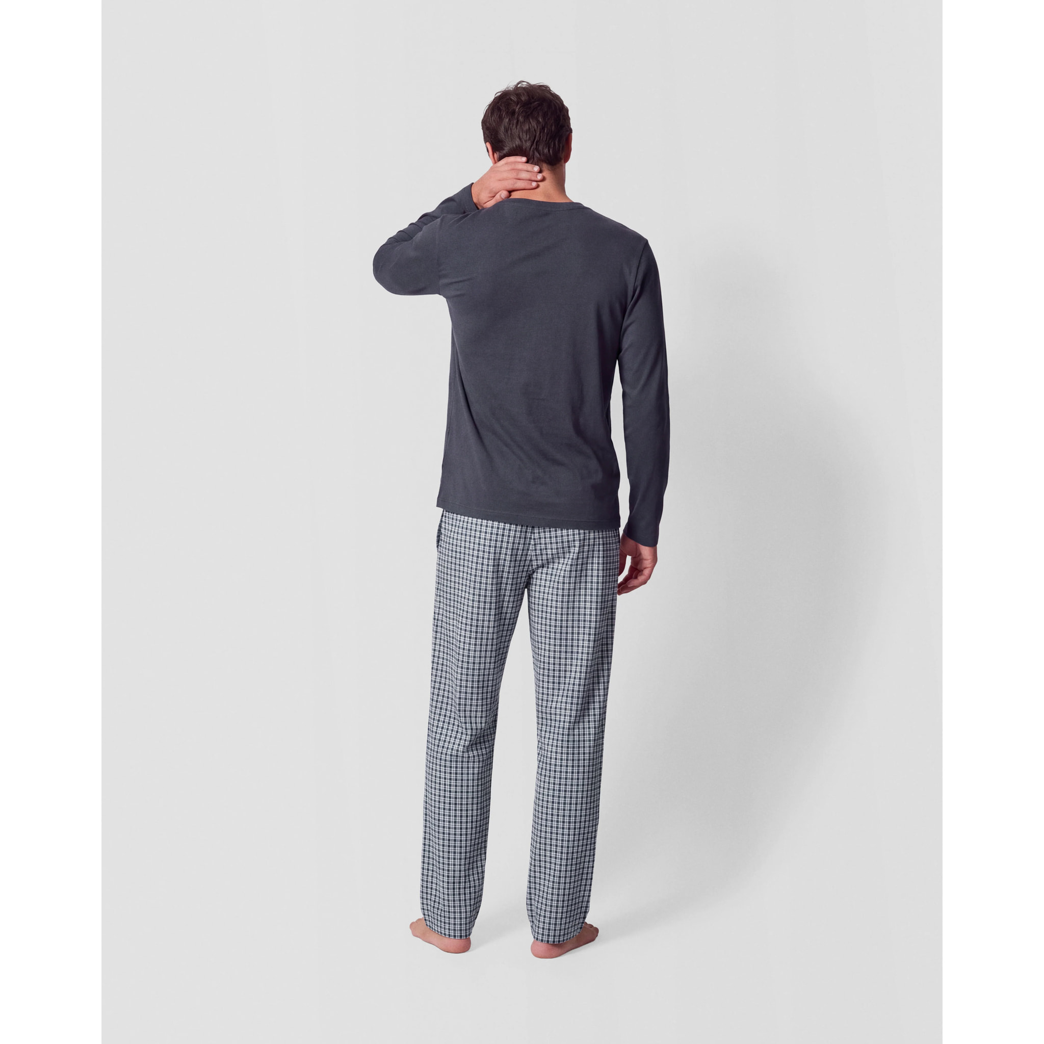 Pijama largo de algodón cuadro velia gris marengo