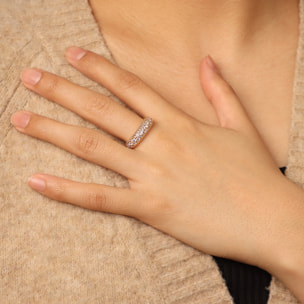 Anello Fedina placcato Oro Giallo 18Kt con Pavé di Cubic Zirconia e Bordi Lavorati