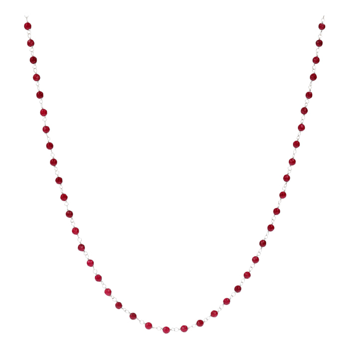 Collana Rosario Lunga con Pietra Naturale Quarzo Fucsia in Argento 925 placcato Rodio