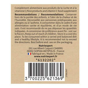 NUTRI EXPERT - Gelée Royale Pollen - Complément alimentaire - Soutien des défenses naturelles - Tonus & Vitalité - Aide à réduire la Fatigue - 60 Gélules