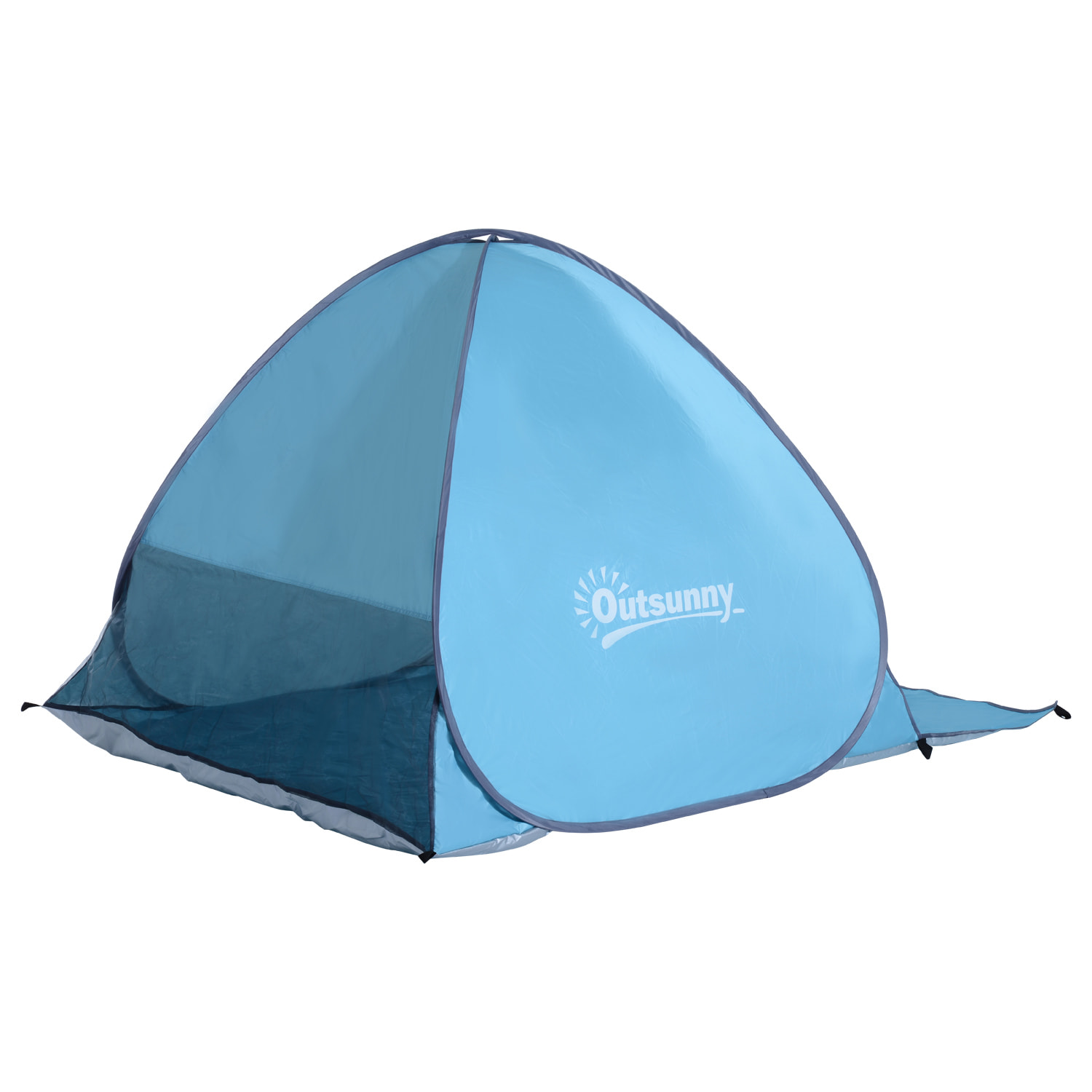 Abri de plage tente de plage pliable pop-up automatique instantané protection UV fenêtre arrière grand tapis de sol bleu ciel