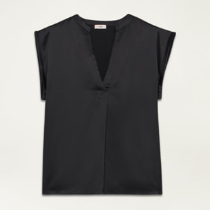 Oltre - Camiseta bimateria con escote de pico - Negro