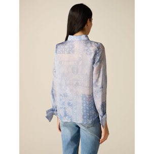 Oltre - Camicia in raso fantasia foulard - Azzurro