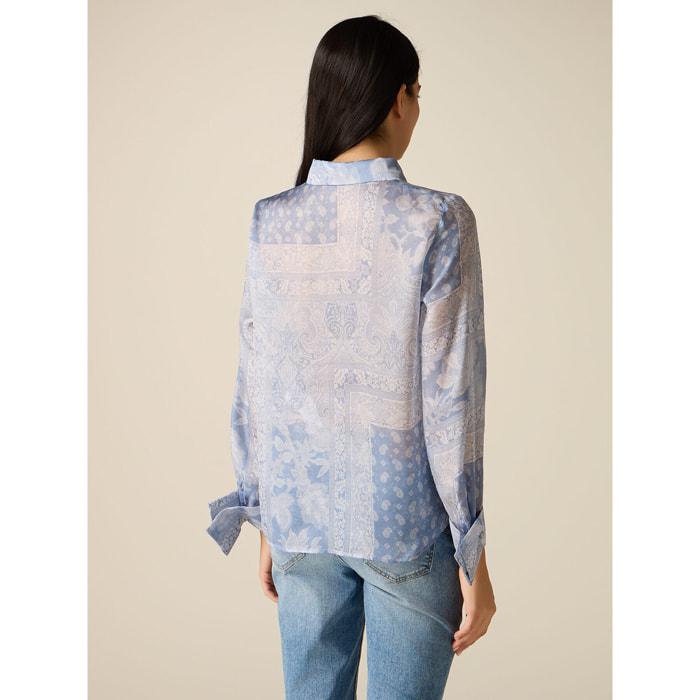 Oltre - Camicia in raso fantasia foulard - Azzurro