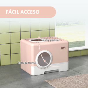 Arenero para Gatos Inodoro para Mascotas con Pala Bandeja Extraíble 2 Puertas Entrada Principal y Salida Superior 52x41x38,5 cm Rosa