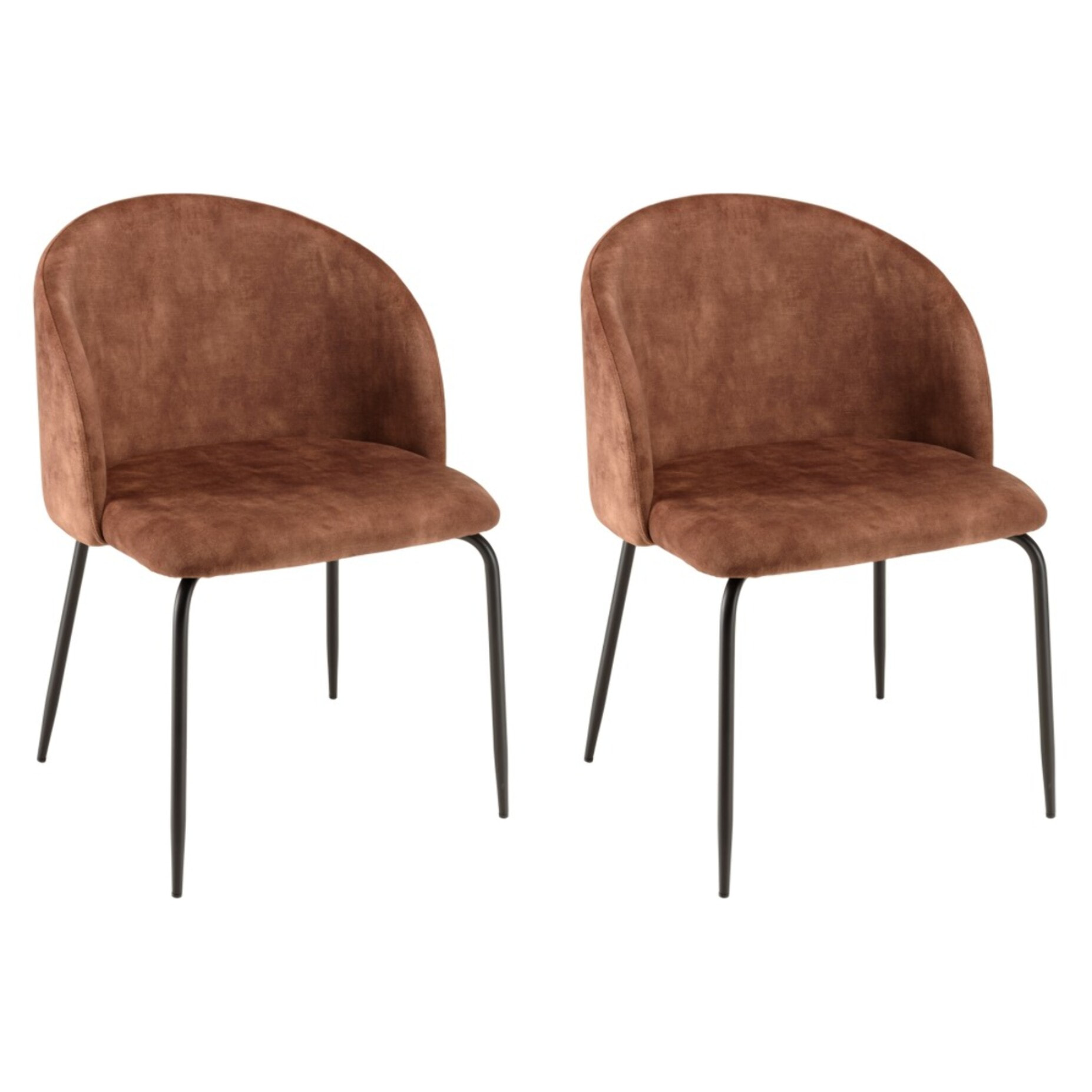 TOM - Lot de 2 chaises velours acajou dossier enveloppant pieds acier