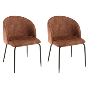 TOM - Lot de 2 chaises velours acajou dossier enveloppant pieds acier