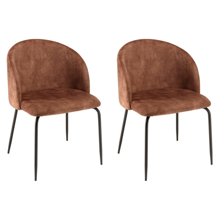 TOM - Lot de 2 chaises velours acajou dossier enveloppant pieds acier