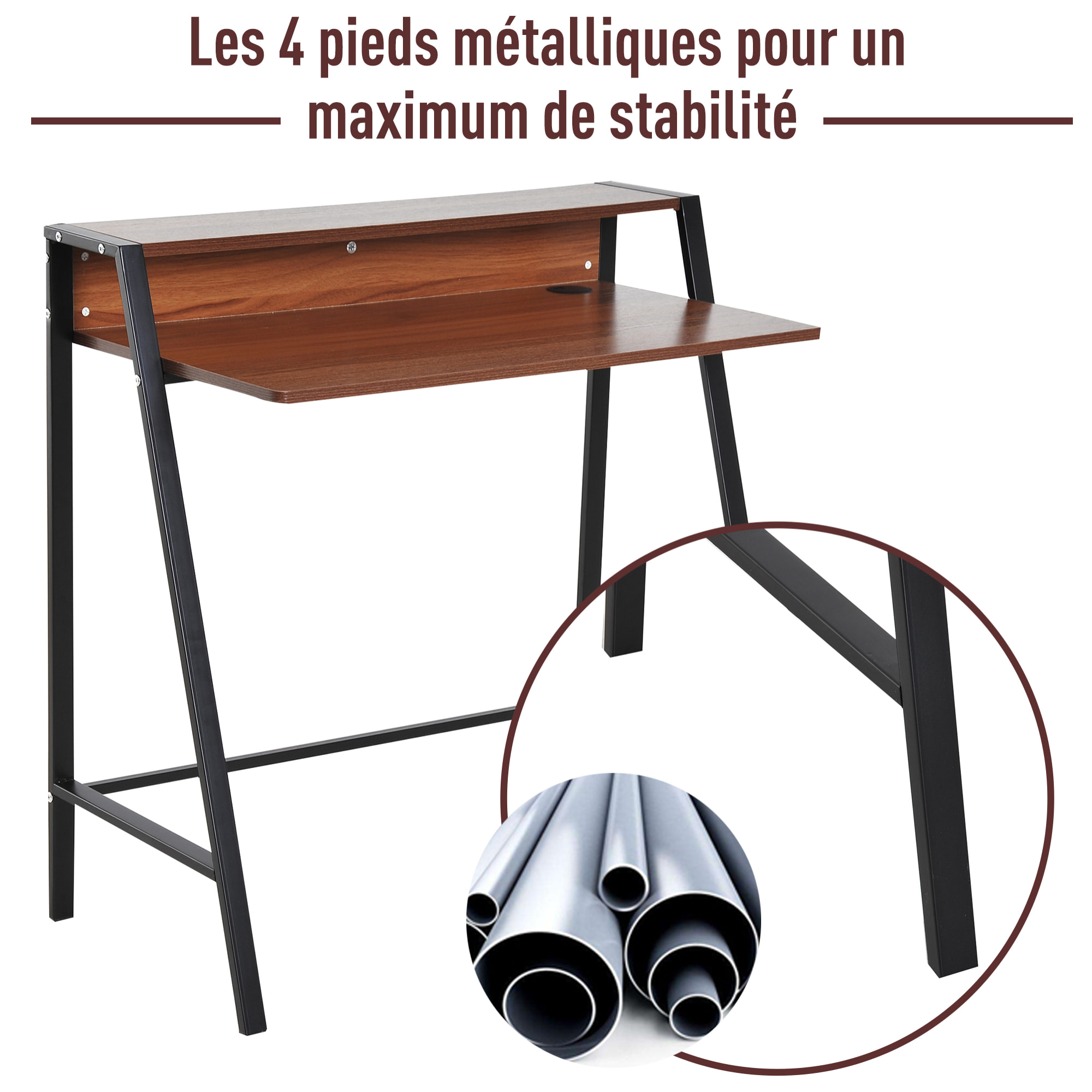 Bureau secrétaire bureau informatique dim. 84L x 45l x 85H cm style néo-rétro étagère coloris noyer noir
