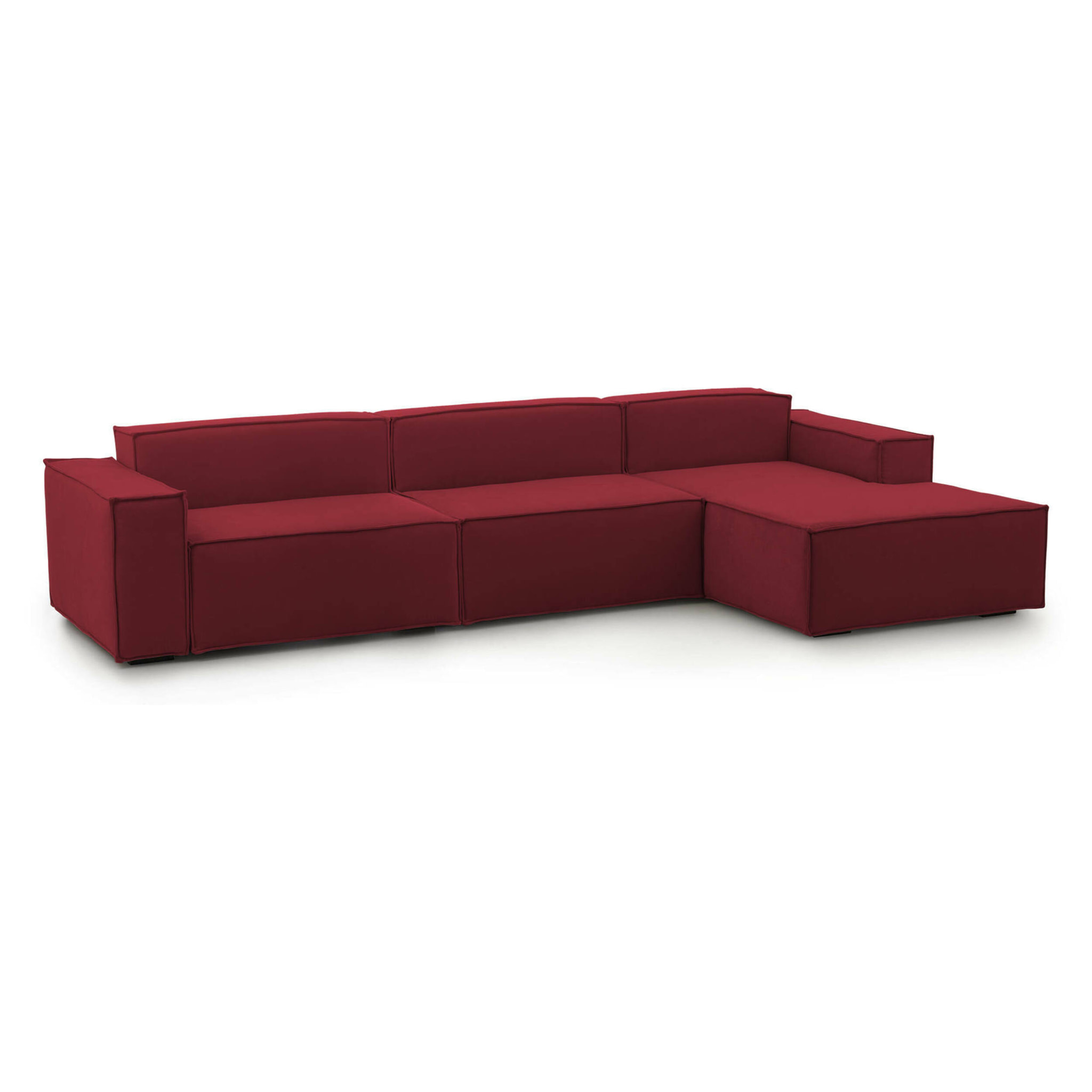 Divano fisso Raffaella, Divano componibile a 4 posti con penisola destra, 100% Made in Italy, Sofà moderno in tessuto, Cm 340x170h70, Rosso