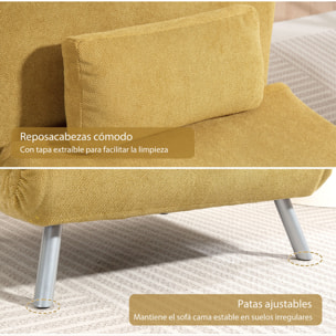 Sofá Cama de 1 Plazas 3 en 1 Sillón Cama Plegable Tapizado en Chenilla con Respaldo Ajustable de 5 Niveles y Almohada Acolchada para Oficina Dormitorio Salón 80x75x83 cm Amarillo